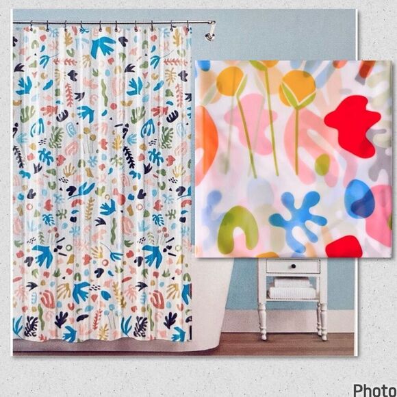 NWT Splash HOME Peva DEAUVILLE White, Blue, Green, Yellow & Black Shower Curtain - Picture 1 of 12